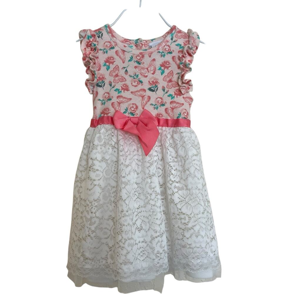 Nicole Miller | Pink Floral Lace Ruffle Sleeve Baby Girls Dress 24M Butterfly